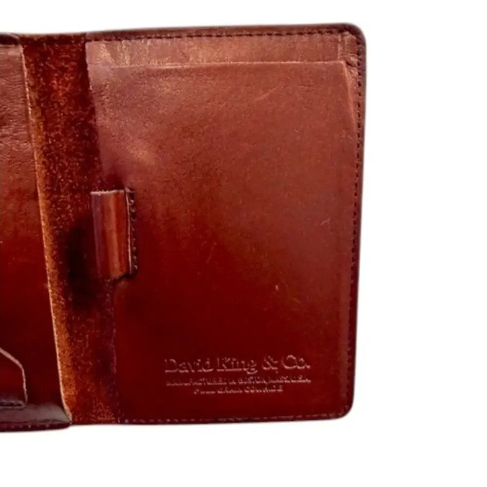 David King USA Vintage Full Grain Leather Bifold Wallet Brown Heritage Americana